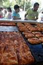 People in front of bakery waiting for buy fast food in Sofia, Bulgaria Ã¢â¬â sep 4, 2015. Fast food, pastry, bakery